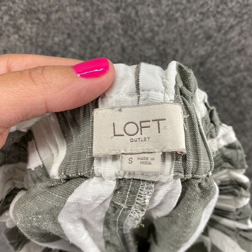 Loft Shorts Women Gray Striped S Small Rayon Mid Rise Chino Elastic Waist - Picture 9 of 10
